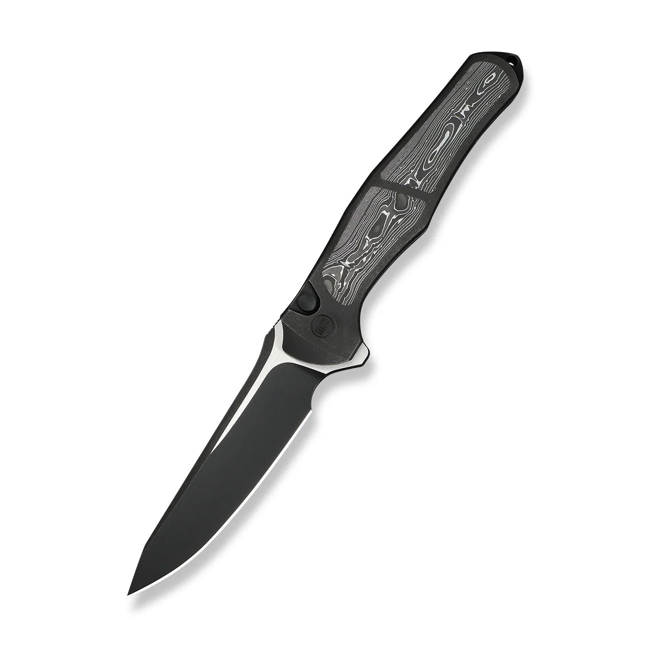 WEKNIFE 702XI Flipper & Button Lock Knife Black Titanium Integral Handle With Aluminum Foil Carbon Fiber Inlay (3.81" Black Stonewashed Bohler M390 Blade, Satin Flat) WE07B-2 - Image 3