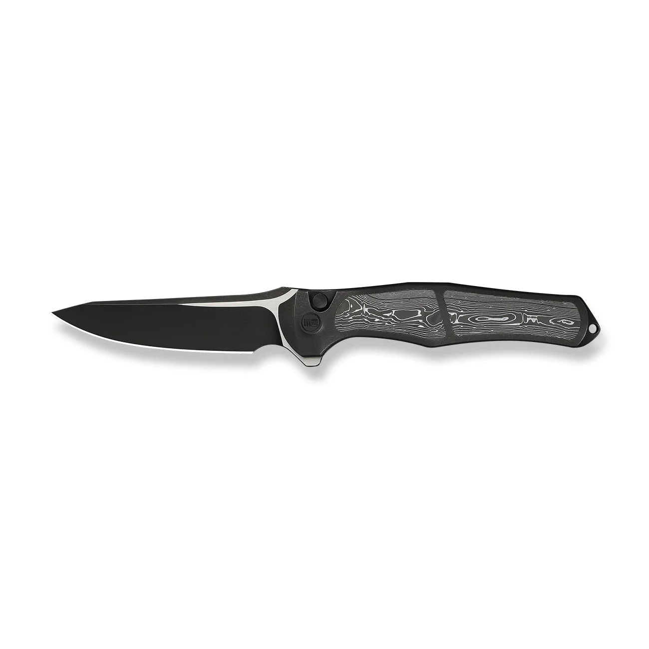 WEKNIFE 702XI Flipper & Button Lock Knife Black Titanium Integral Handle With Aluminum Foil Carbon Fiber Inlay (3.81" Black Stonewashed Bohler M390 Blade, Satin Flat) WE07B-2 - Image 4