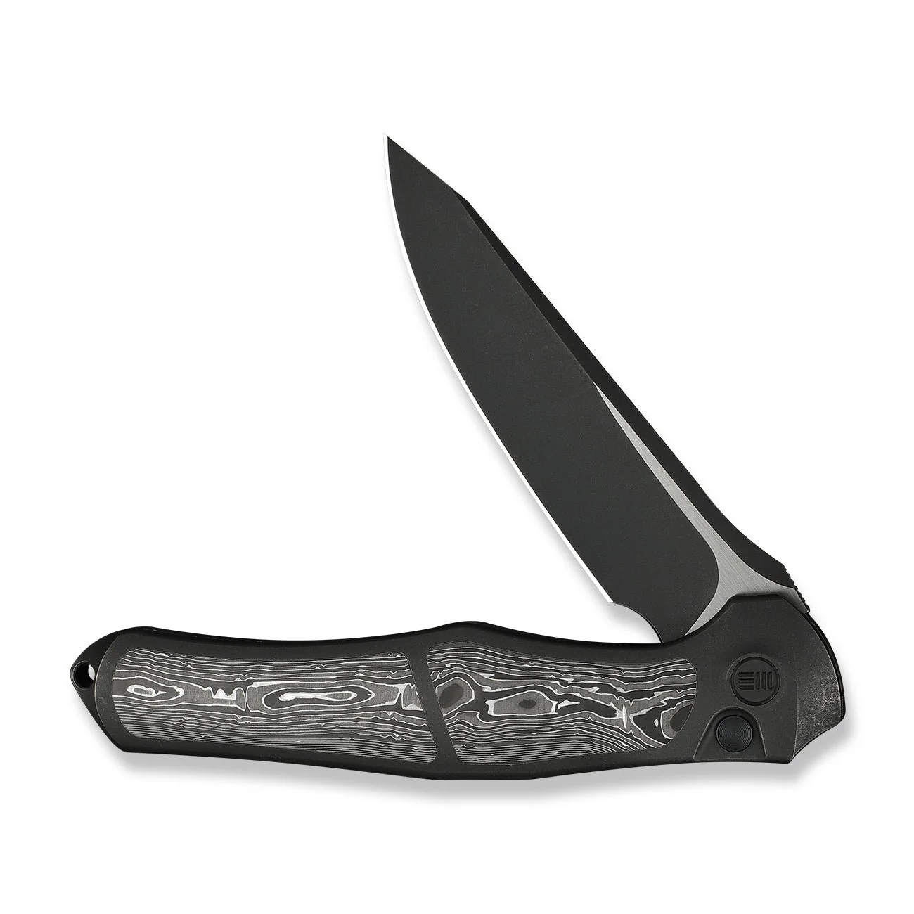 WEKNIFE 702XI Flipper & Button Lock Knife Black Titanium Integral Handle With Aluminum Foil Carbon Fiber Inlay (3.81" Black Stonewashed Bohler M390 Blade, Satin Flat) WE07B-2 - Image 5