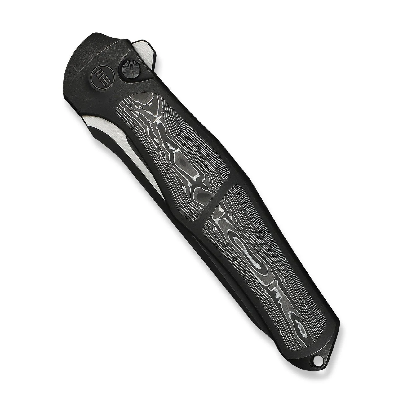 WEKNIFE 702XI Flipper & Button Lock Knife Black Titanium Integral Handle With Aluminum Foil Carbon Fiber Inlay (3.81" Black Stonewashed Bohler M390 Blade, Satin Flat) WE07B-2 - Image 6