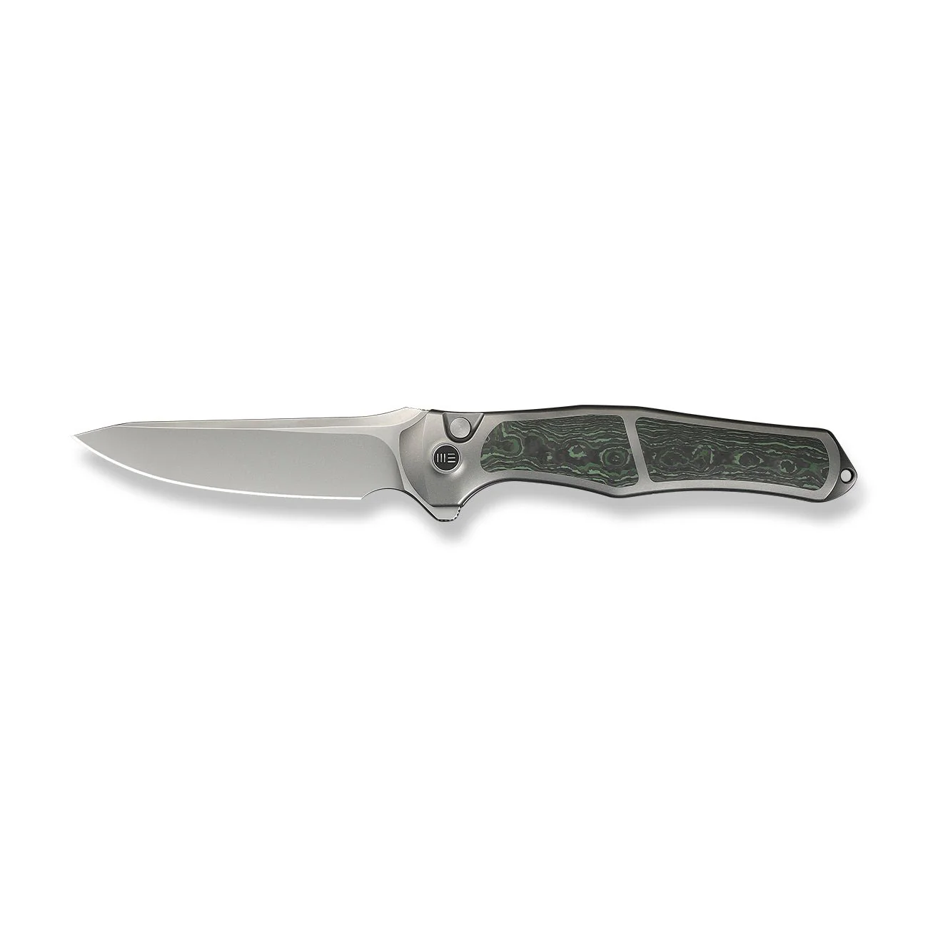 WEKNIFE 702XI Flipper & Button Lock Knife Gray Titanium Integral Handle With Jungle Wear Fat Carbon Fiber Inlay (3.81" Stonewashed Bohler M390 Blade) WE07B-4 - Image 4