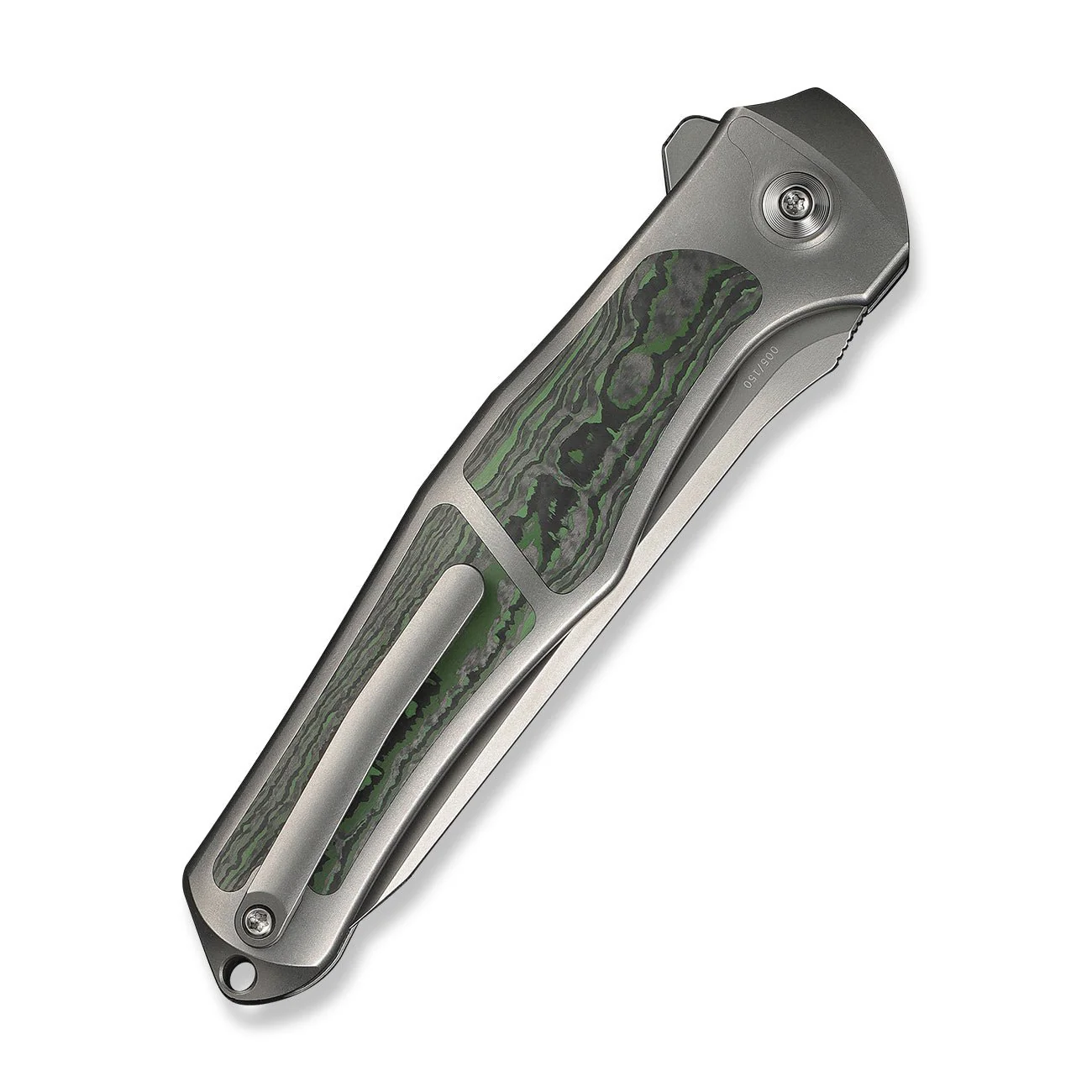 WEKNIFE 702XI Flipper & Button Lock Knife Gray Titanium Integral Handle With Jungle Wear Fat Carbon Fiber Inlay (3.81" Stonewashed Bohler M390 Blade) WE07B-4 - Image 7