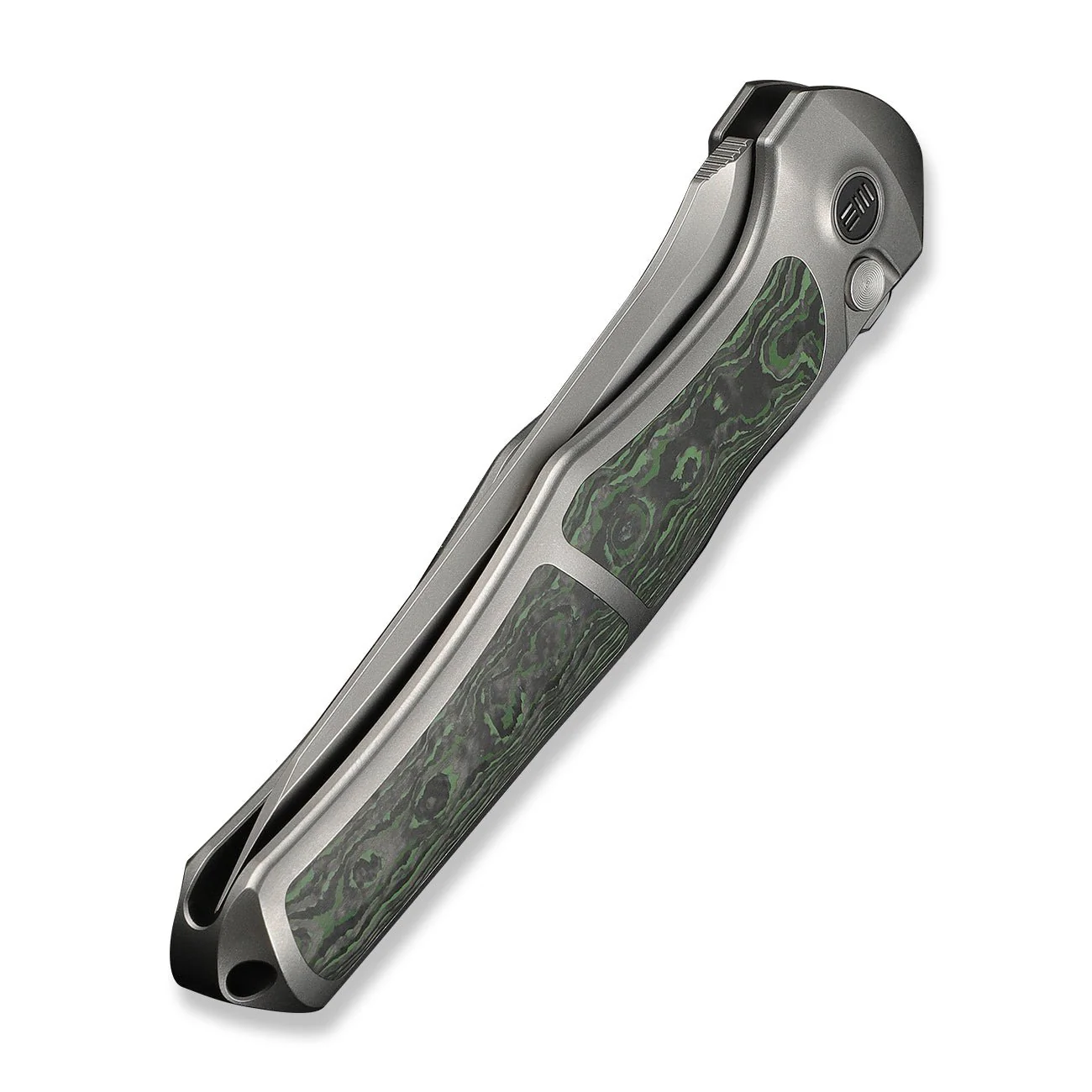 WEKNIFE 702XI Flipper & Button Lock Knife Gray Titanium Integral Handle With Jungle Wear Fat Carbon Fiber Inlay (3.81" Stonewashed Bohler M390 Blade) WE07B-4 - Image 8