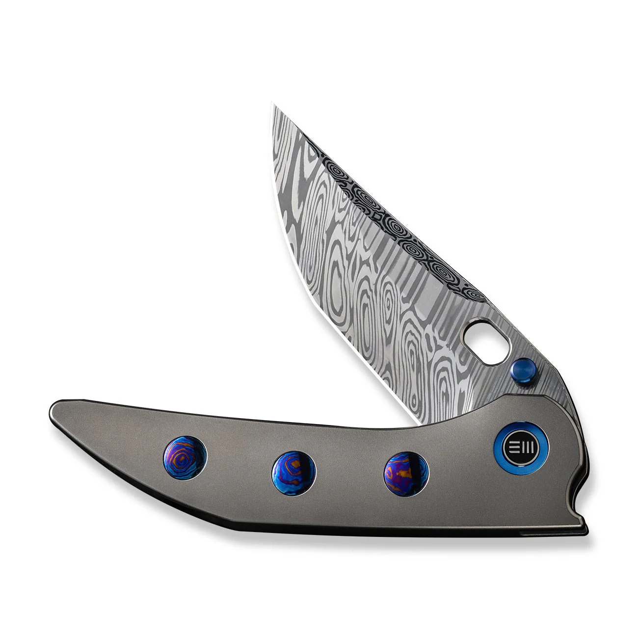 WEKNIFE Attor Thumb Stud & Thumb Hole Knife Titanium Handle (3.55" Damasteel Blade) WE23037-DS1 - Image 4