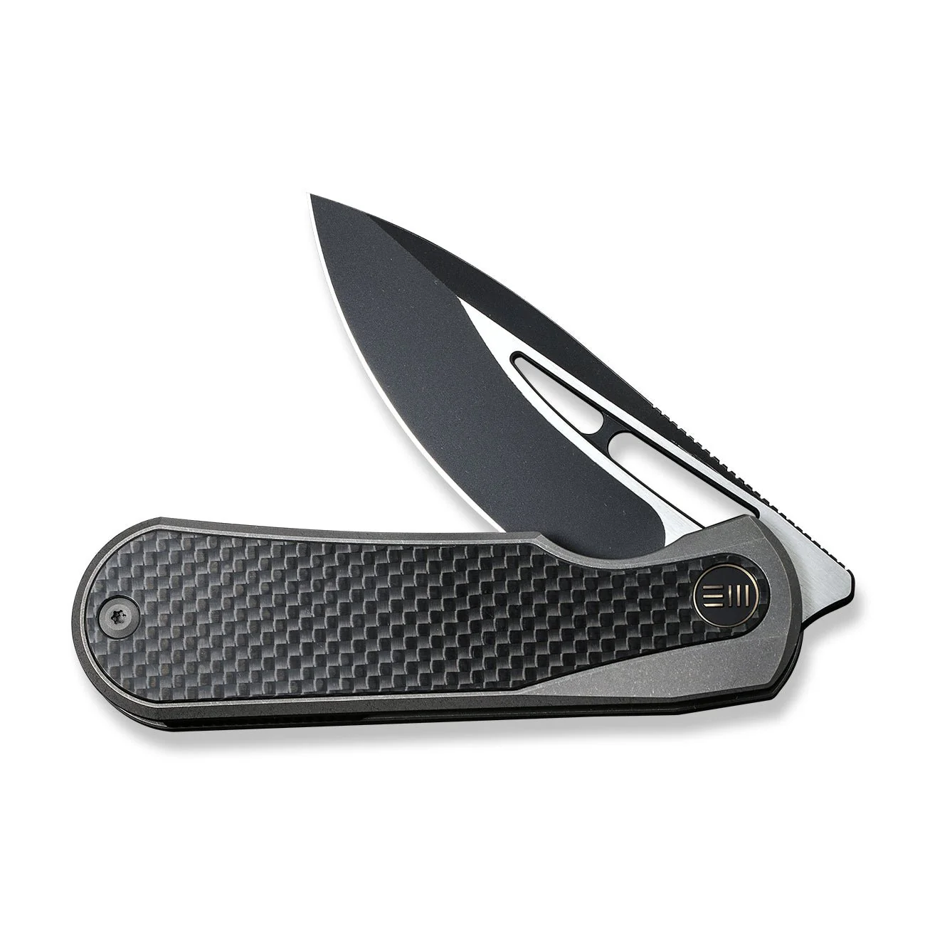 WEKNIFE Baloo Mystery Box Front Flipper & Thumb Hole Knife Gray Titanium Handle With Twill Carbon Fiber Inlay (3.31" Black Stonewashed CPM 20CV Blade, Satin Flat) WE21033-2 MB, With One Free Mystery WE Or CIVIVI Model - Image 5
