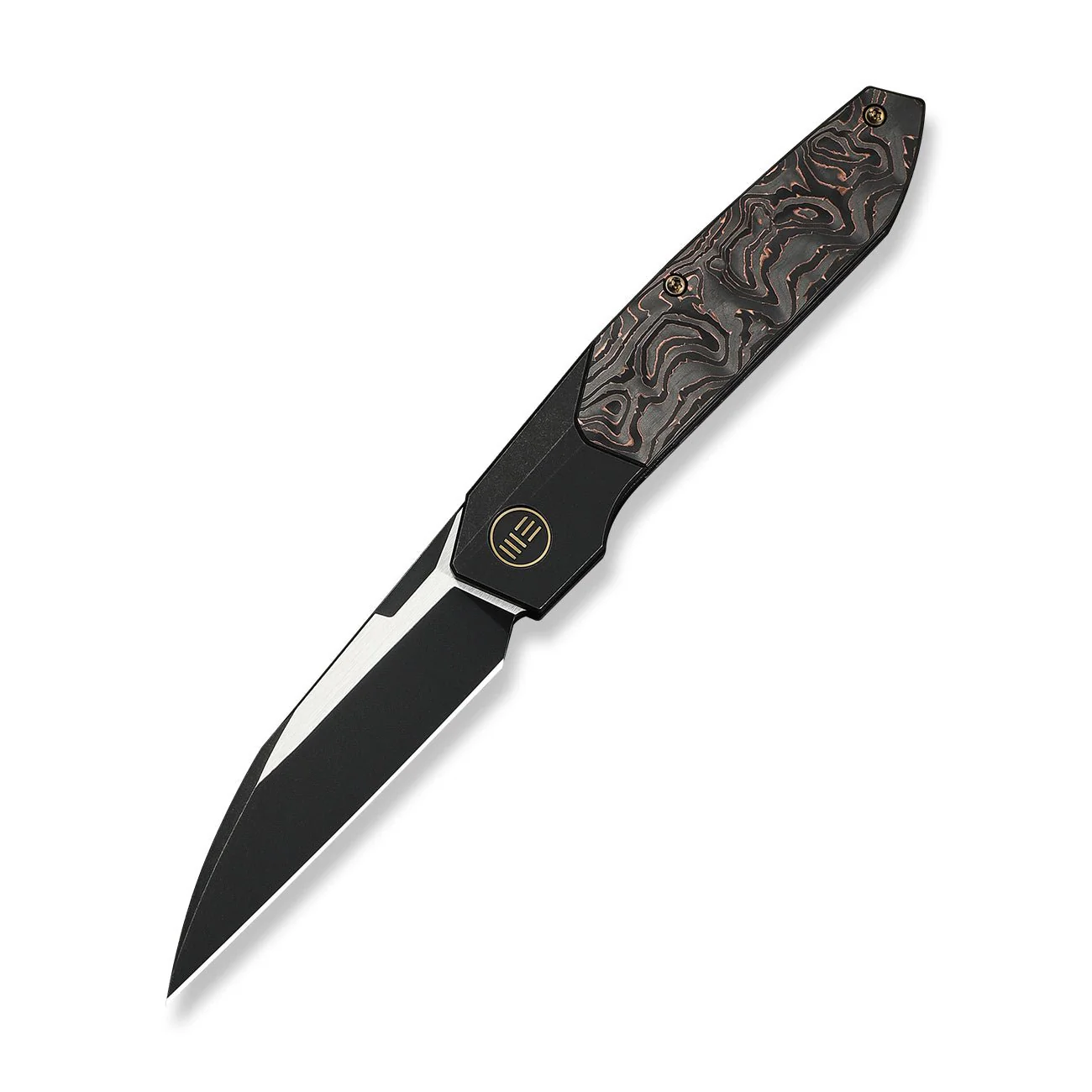 WEKNIFE Brr15 Flipper Knife Black Titanium Handle With Copper Foil Carbon Fiber Inlay (3.25" Black Stonewashed Bohler M390 Blade, Satin Flat) WE24007-1 - Image 3