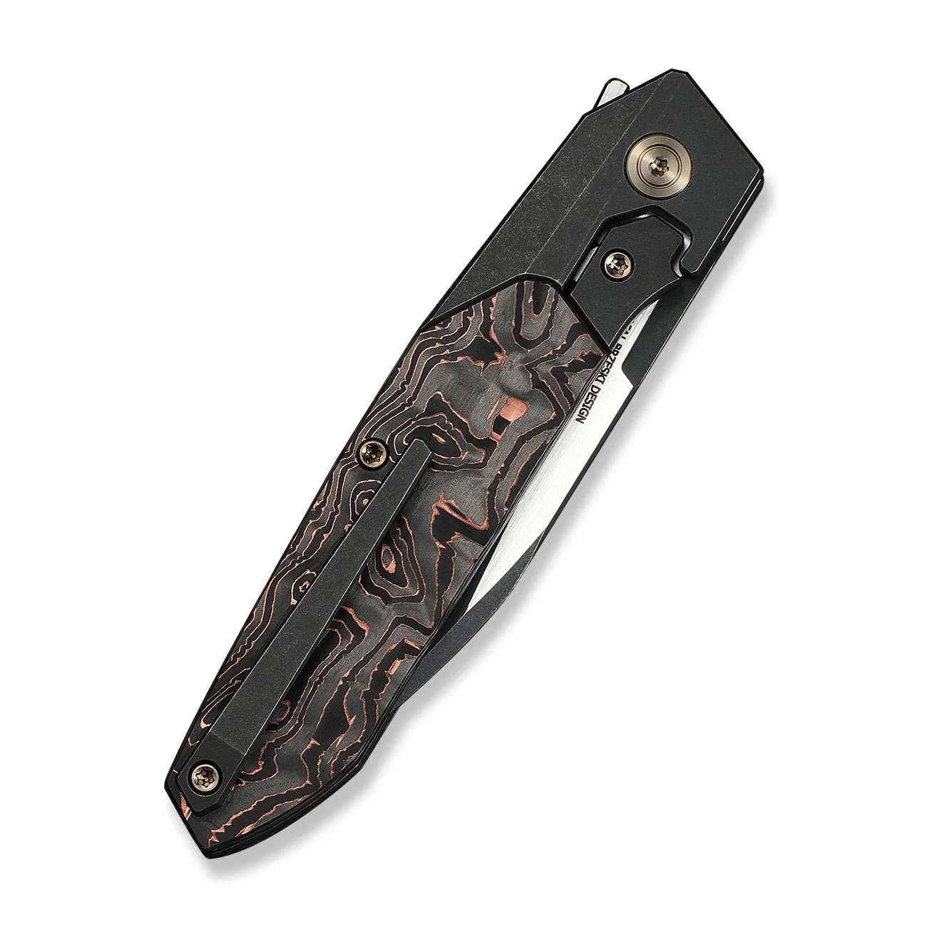 WEKNIFE Brr15 Flipper Knife Black Titanium Handle With Copper Foil Carbon Fiber Inlay (3.25" Black Stonewashed Bohler M390 Blade, Satin Flat) WE24007-1 - Image 7