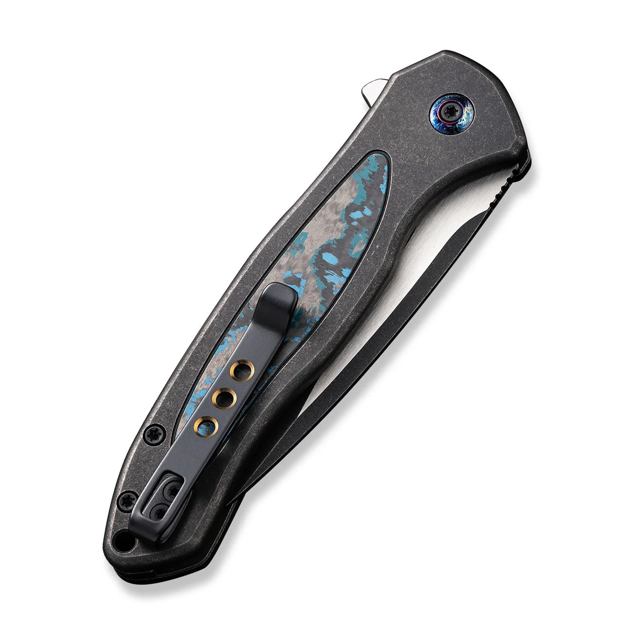 WEKNIFE Button Lock Kitefin Flipper Knife Titanium & FatCarbon Fiber Handle (3.22" CPM 20CV Blade) WE19002N-1 - Image 7