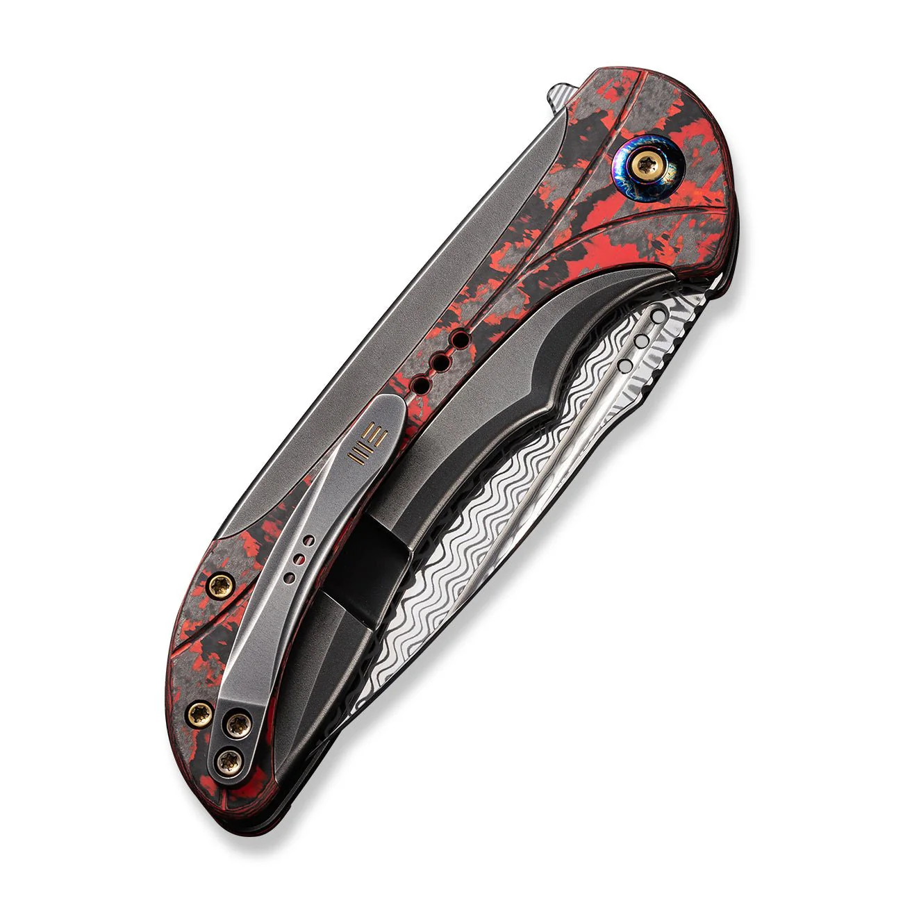 WEKNIFE Equivik Flipper Knife Titanium & FatCarbon Fiber Handle (3.48" Damasteel Blade) WE23020-DS1 - Image 8