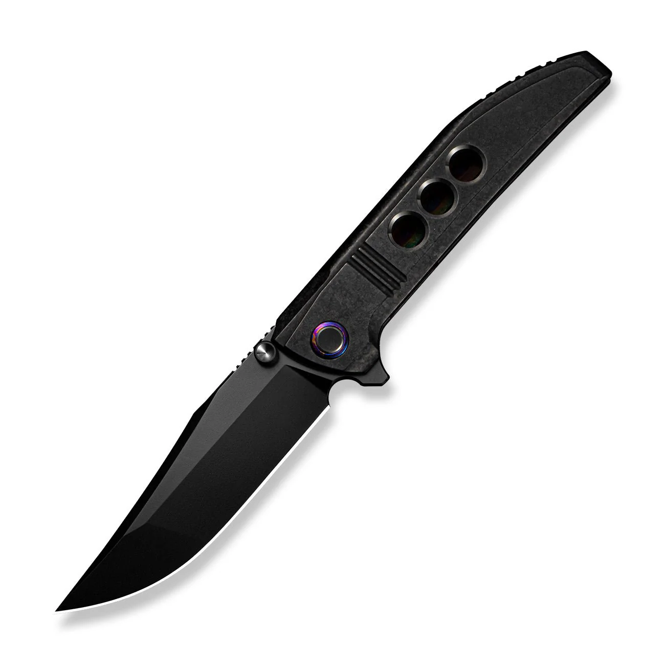 WEKNIFE Ezinta Flipper & Thumb Stud Knife Crystalized Black Titanium Integral Handle With Satin Holes (3.99" Black Bohler M390 Blade) WE22041-2025 BSW1 - Image 3
