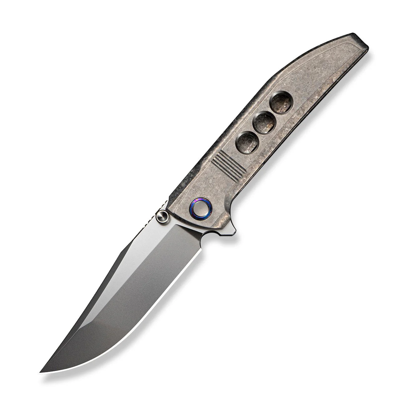 WEKNIFE Ezinta Flipper & Thumb Stud Knife Crystalized Silver Titanium Integral Handle With Satin Holes (3.99" Polished Bead Blasted Bohler M390 Blade) WE22041-2025 BSW2 - Image 3