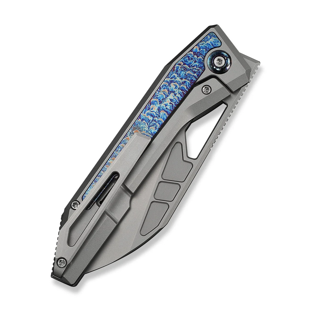 WEKNIFE Inceptus Flipper & Thumb Hole Knife Gray Titanium Handle With Flamed Titanium Inlay (3.57" Stonewashed Bohler M390 Blade) WE25017-2 - Image 7