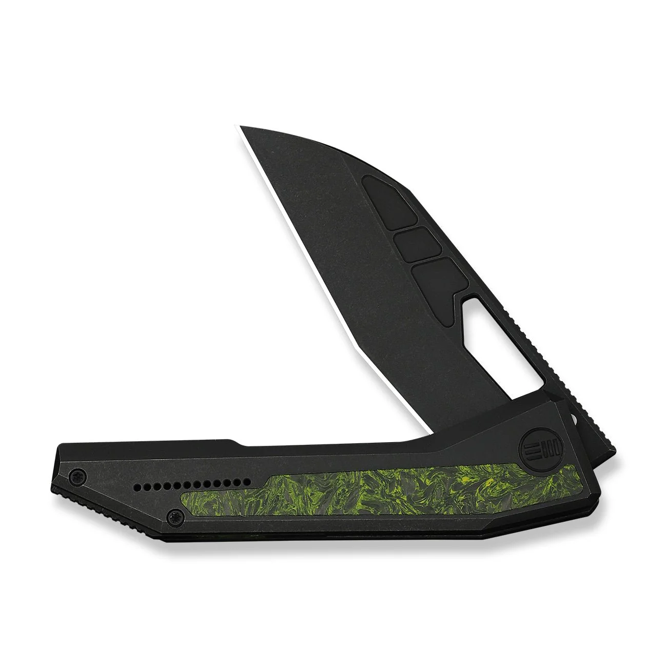 WEKNIFE Inceptus Flipper & Thumb Hole Knife Black Titanium Handle With Green & Black Carbon Fiber Inlay (3.57" Black Stonewashed Bohler M390 Blade) WE25017-3 - Image 5