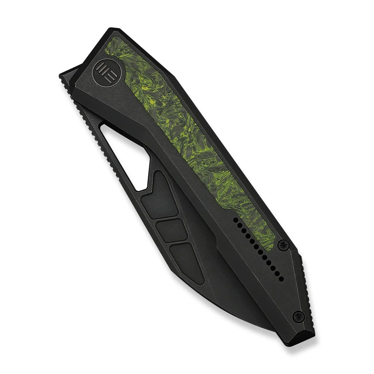 WEKNIFE Inceptus Flipper & Thumb Hole Knife Black Titanium Handle With Green & Black Carbon Fiber Inlay (3.57" Black Stonewashed Bohler M390 Blade) WE25017-3 - Image 6