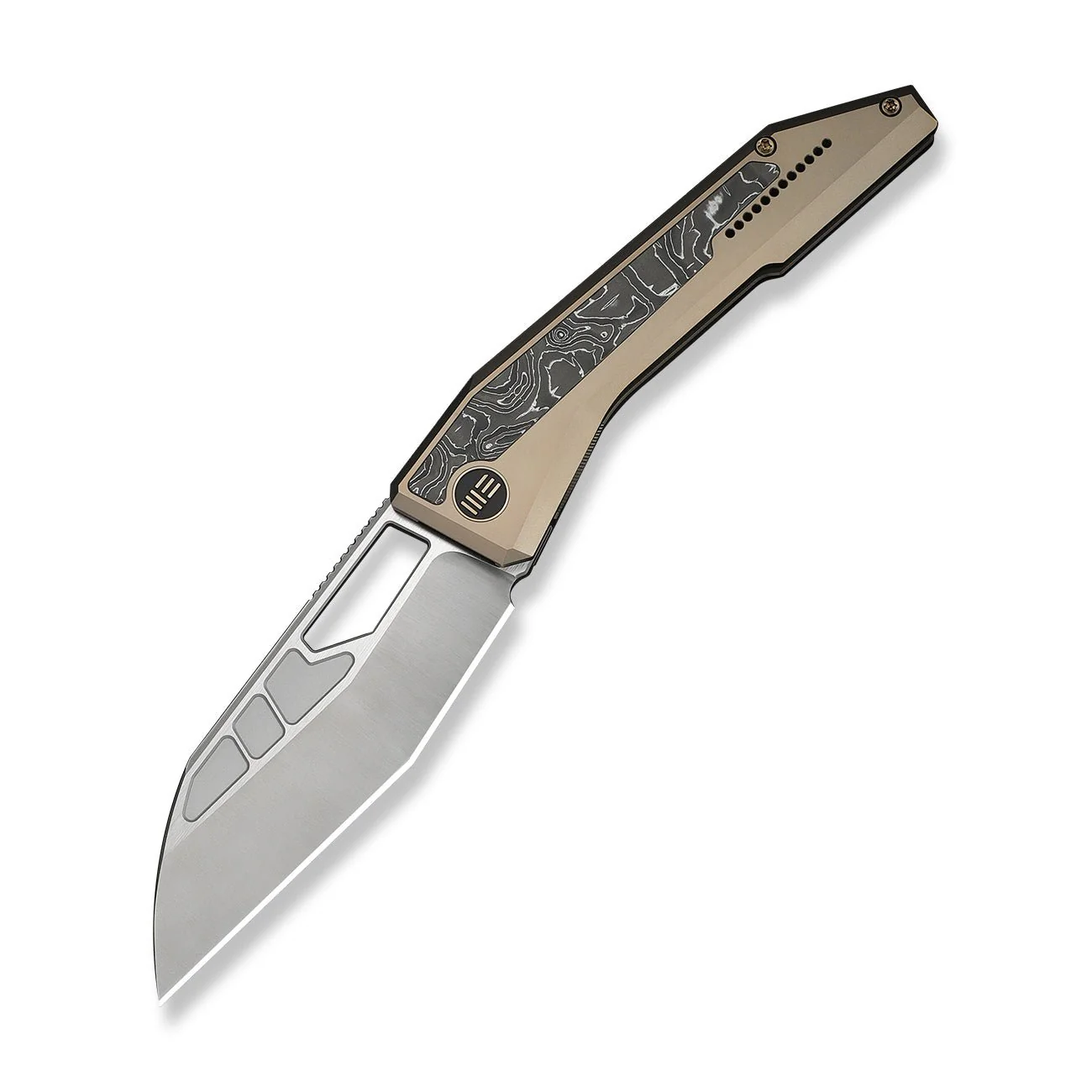 WEKNIFE Inceptus Flipper & Thumb Hole Knife Champagne Titanium Handle With Aluminum Foil Carbon Fiber Inlay (3.57" Satin Finished Bohler M390 Blade) WE25017-4 - Image 3