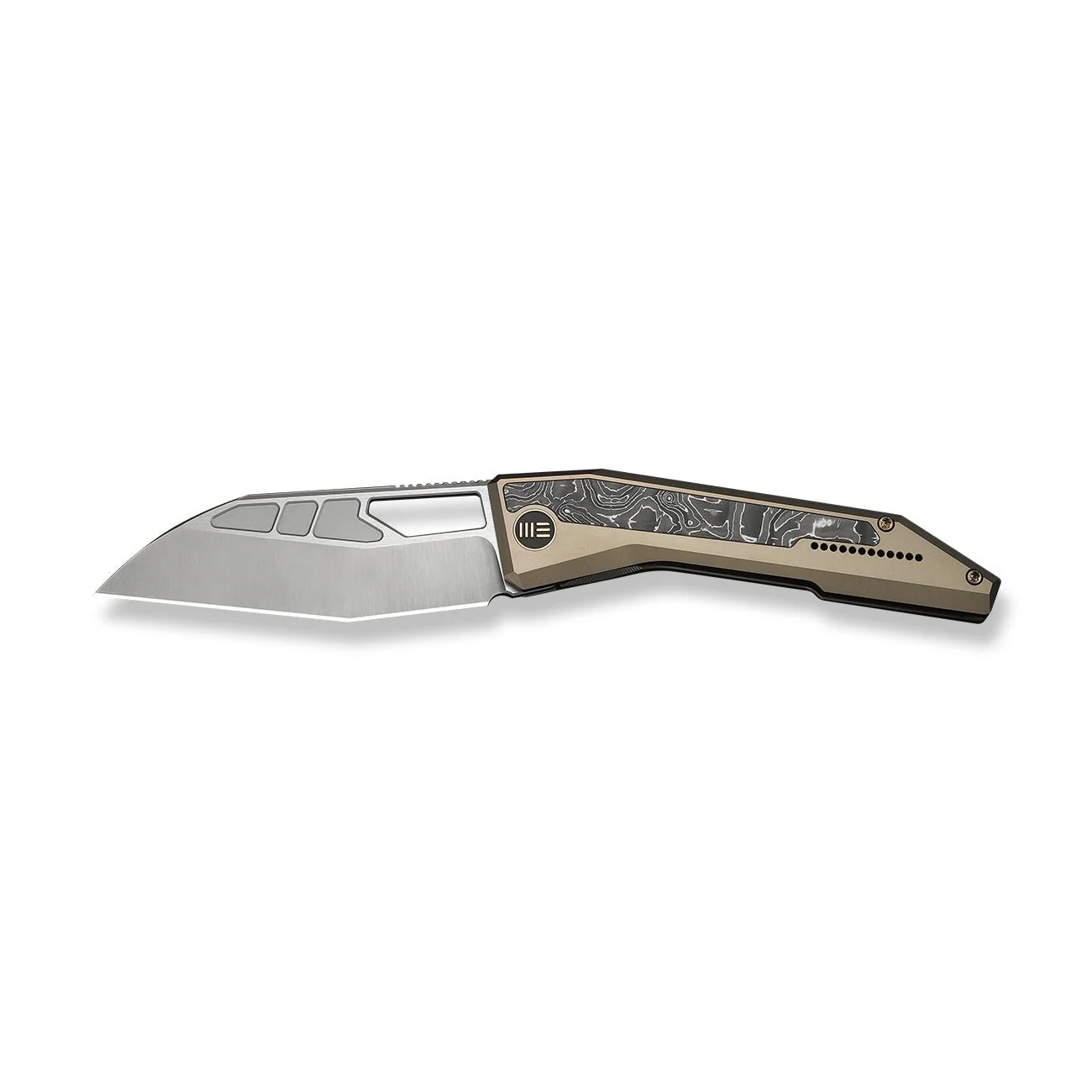 WEKNIFE Inceptus Flipper & Thumb Hole Knife Champagne Titanium Handle With Aluminum Foil Carbon Fiber Inlay (3.57" Satin Finished Bohler M390 Blade) WE25017-4 - Image 4