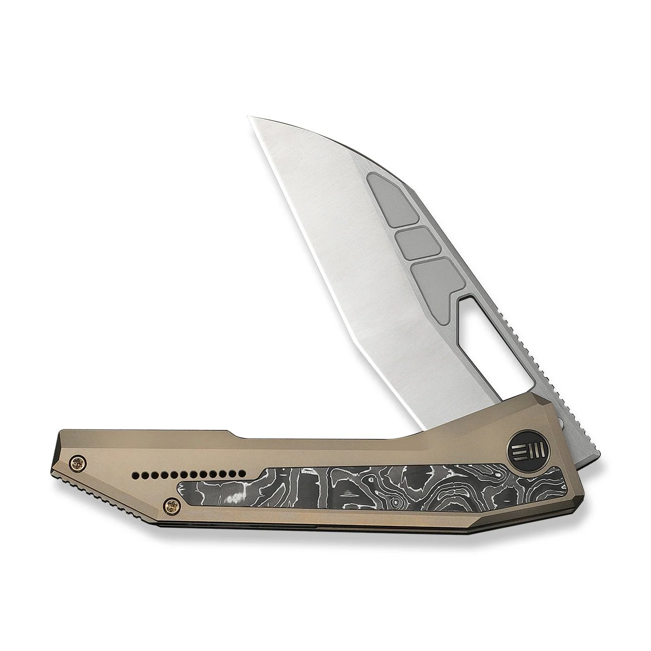 WEKNIFE Inceptus Flipper & Thumb Hole Knife Champagne Titanium Handle With Aluminum Foil Carbon Fiber Inlay (3.57" Satin Finished Bohler M390 Blade) WE25017-4 - Image 5
