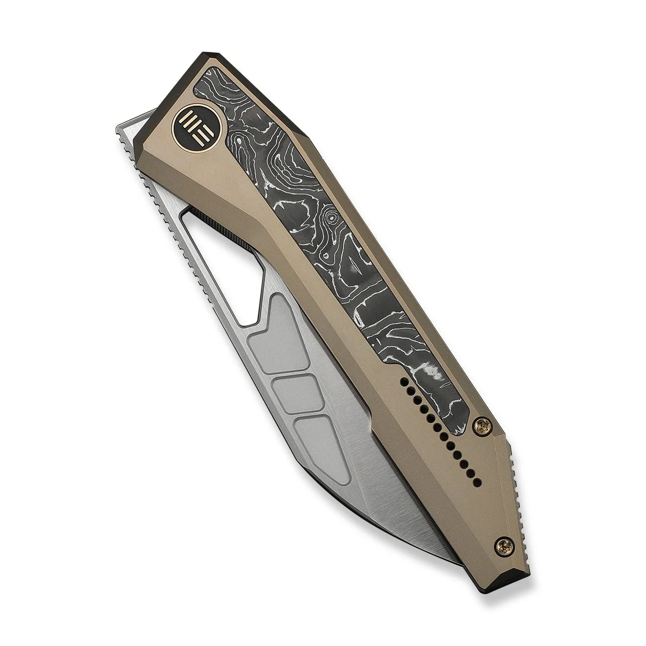 WEKNIFE Inceptus Flipper & Thumb Hole Knife Champagne Titanium Handle With Aluminum Foil Carbon Fiber Inlay (3.57" Satin Finished Bohler M390 Blade) WE25017-4 - Image 6