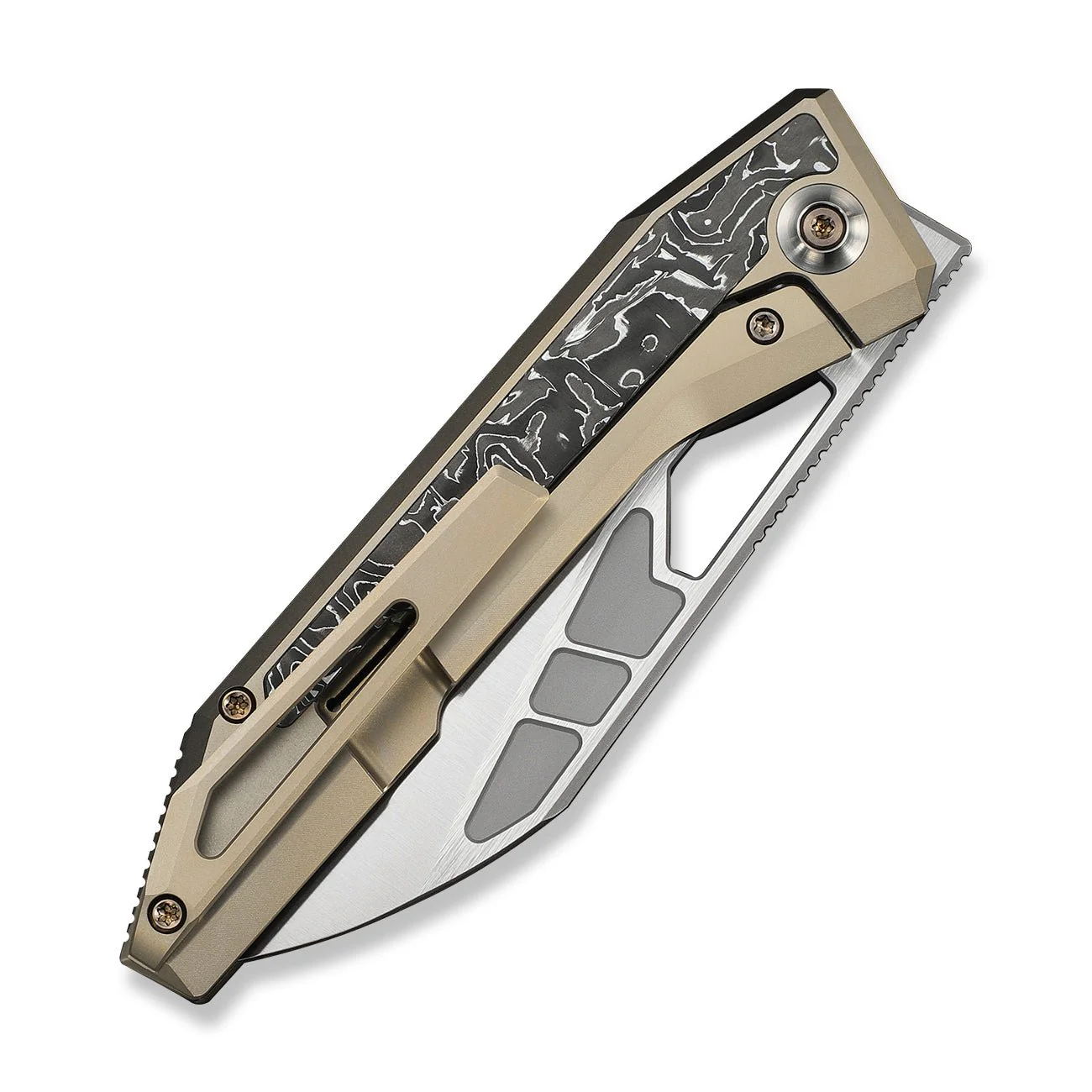 WEKNIFE Inceptus Flipper & Thumb Hole Knife Champagne Titanium Handle With Aluminum Foil Carbon Fiber Inlay (3.57" Satin Finished Bohler M390 Blade) WE25017-4 - Image 7