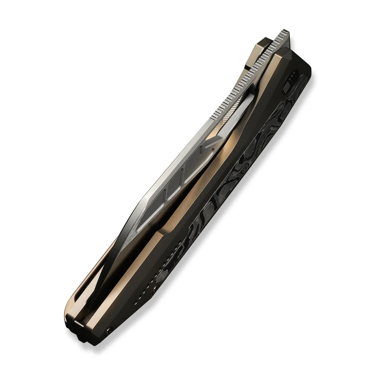 WEKNIFE Inceptus Flipper & Thumb Hole Knife Champagne Titanium Handle With Aluminum Foil Carbon Fiber Inlay (3.57" Satin Finished Bohler M390 Blade) WE25017-4 - Image 8