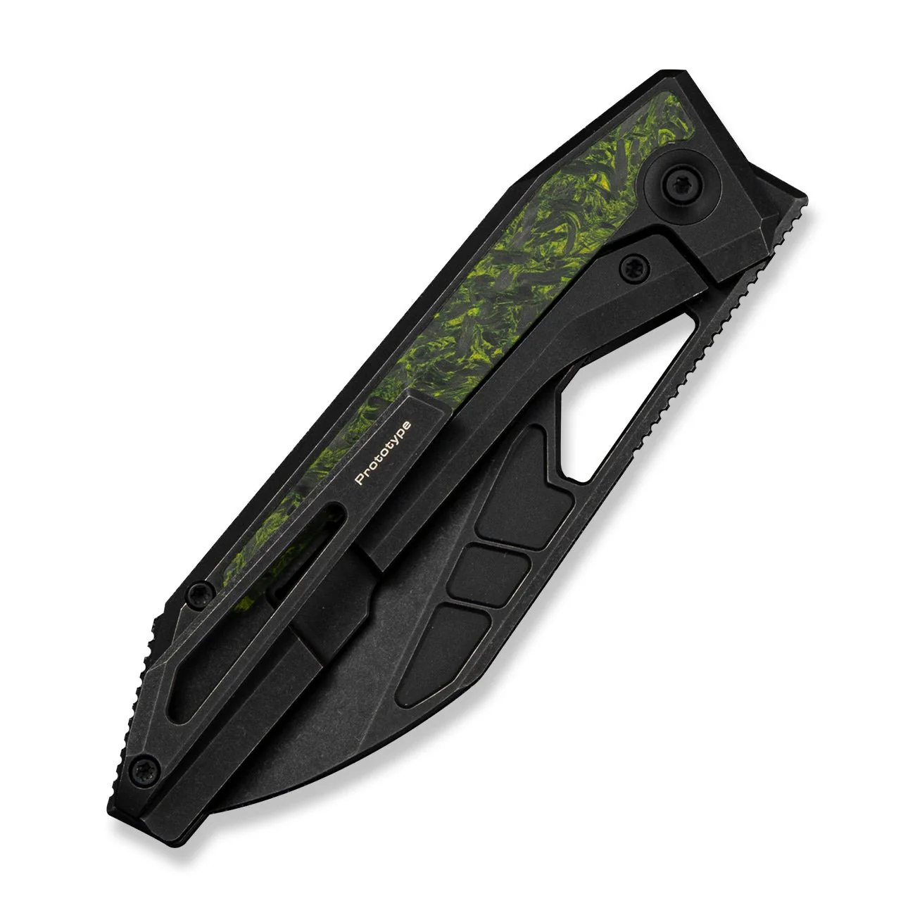 WEKNIFE Inceptus Front Flipper & Thumb Hole Knife Black Titanium Handle With Green & Black Carbon Fiber Inlay (3.57" Black Stonewashed Bohler M390 Blade) WE25017 Sample1 - Image 4
