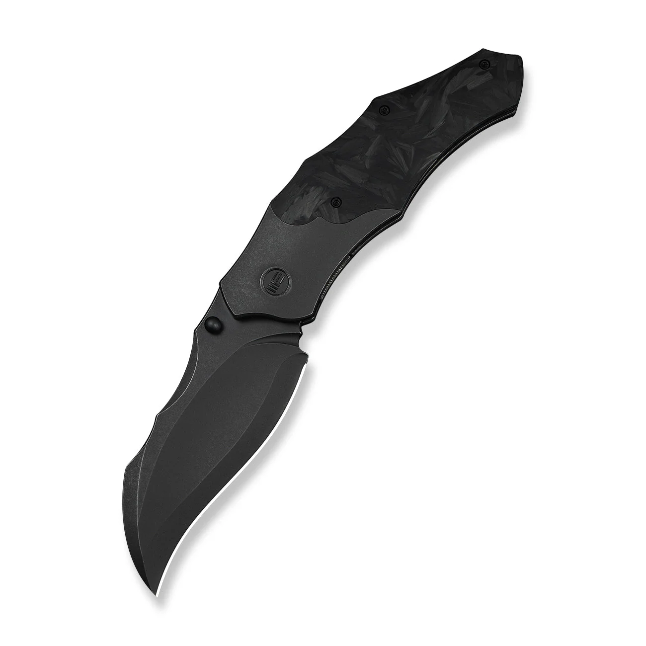 WEKNIFE Orc Boss Thumb Stud Knife Black Titanium Handle With Shredded Carbon Fiber Inlay (3.82" Black Stonewashed CPM 20CV Blade) WE24042-1 - Image 3