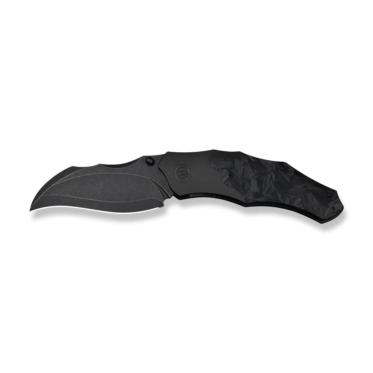 WEKNIFE Orc Boss Thumb Stud Knife Black Titanium Handle With Shredded Carbon Fiber Inlay (3.82" Black Stonewashed CPM 20CV Blade) WE24042-1 - Image 4