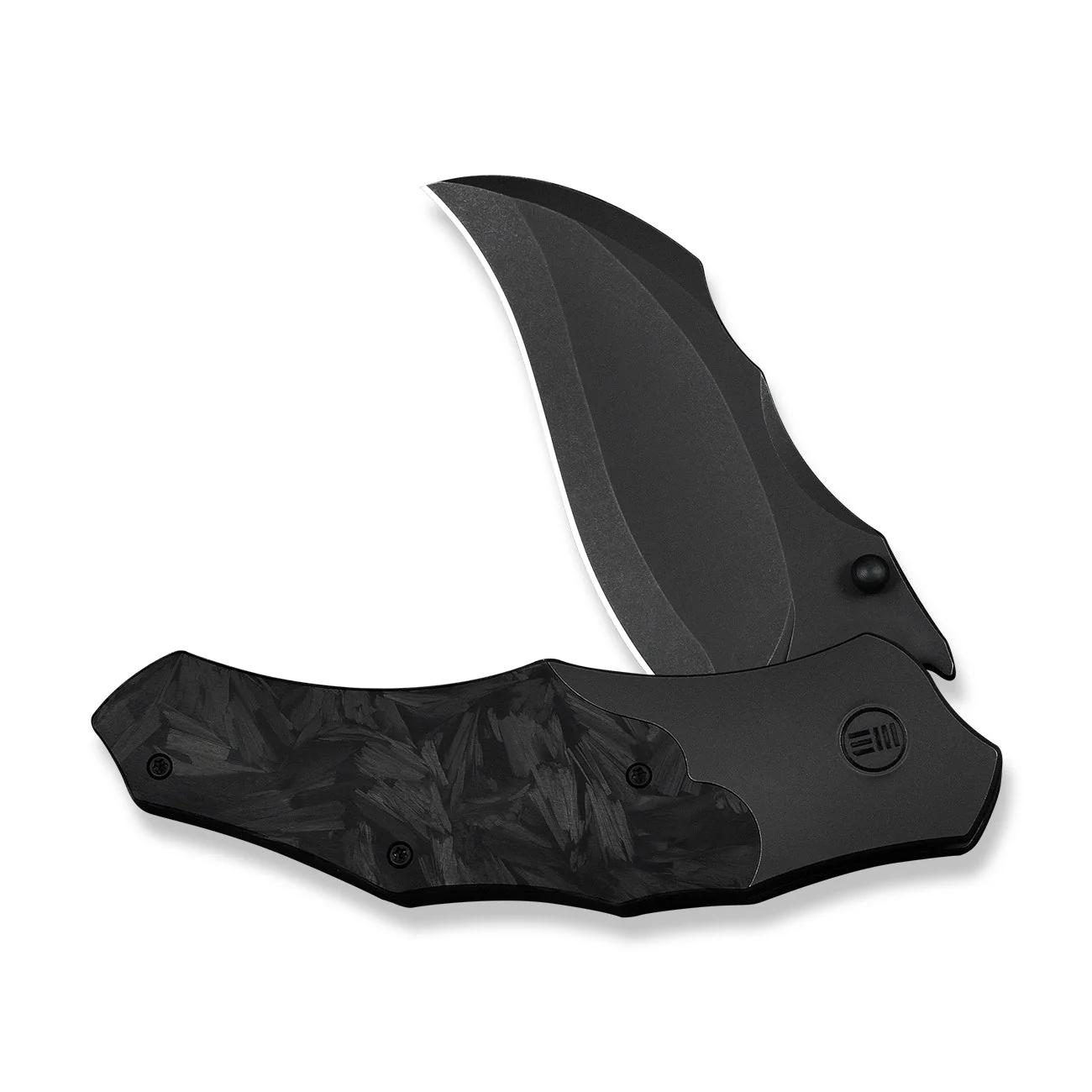 WEKNIFE Orc Boss Thumb Stud Knife Black Titanium Handle With Shredded Carbon Fiber Inlay (3.82" Black Stonewashed CPM 20CV Blade) WE24042-1 - Image 5