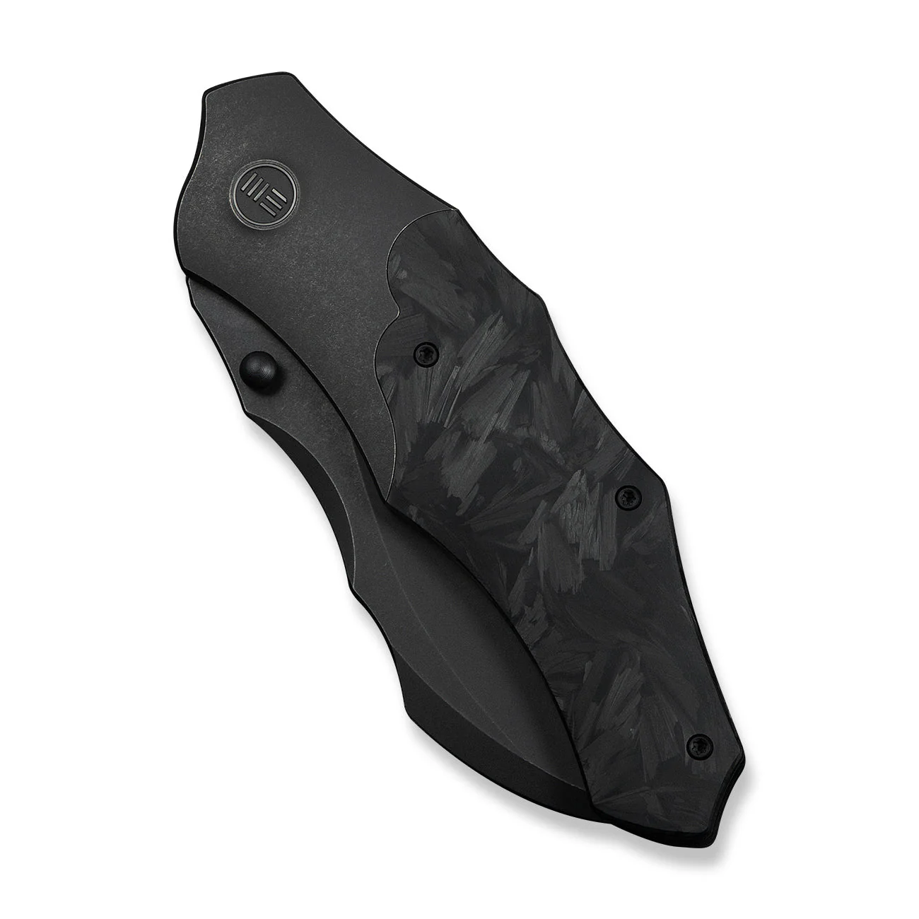 WEKNIFE Orc Boss Thumb Stud Knife Black Titanium Handle With Shredded Carbon Fiber Inlay (3.82" Black Stonewashed CPM 20CV Blade) WE24042-1 - Image 6
