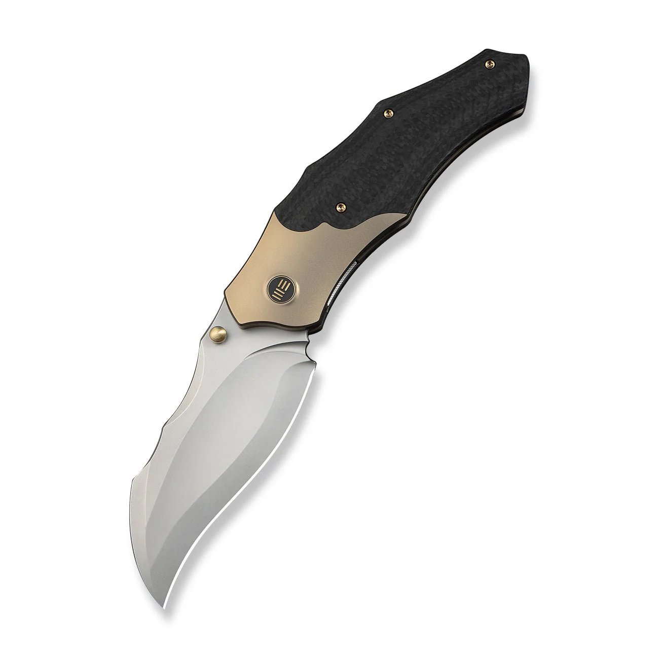 WEKNIFE Orc Boss Thumb Stud Knife Champagne Titanium Handle With Twill Carbon Fiber Inlay (3.82" Stonewashed CPM 20CV Blade) WE24042-2 - Image 3