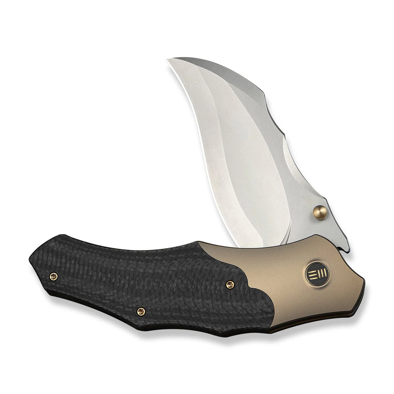 WEKNIFE Orc Boss Thumb Stud Knife Champagne Titanium Handle With Twill Carbon Fiber Inlay (3.82" Stonewashed CPM 20CV Blade) WE24042-2 - Image 5