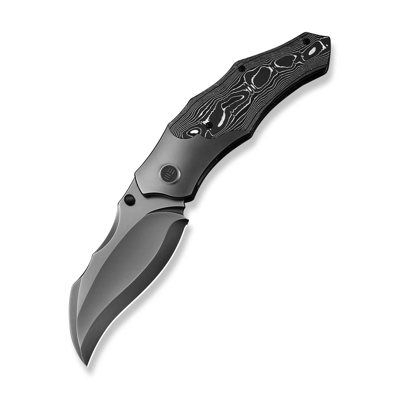 WEKNIFE Orc Boss Thumb Stud Knife Polished Gray Titanium Handle With Aluminum Foil Carbon Fiber Inlay (3.82" Polished Gray CPM 20CV Blade) WE24042-3 - Image 3