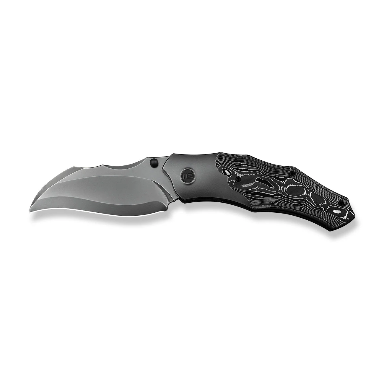 WEKNIFE Orc Boss Thumb Stud Knife Polished Gray Titanium Handle With Aluminum Foil Carbon Fiber Inlay (3.82" Polished Gray CPM 20CV Blade) WE24042-3 - Image 4