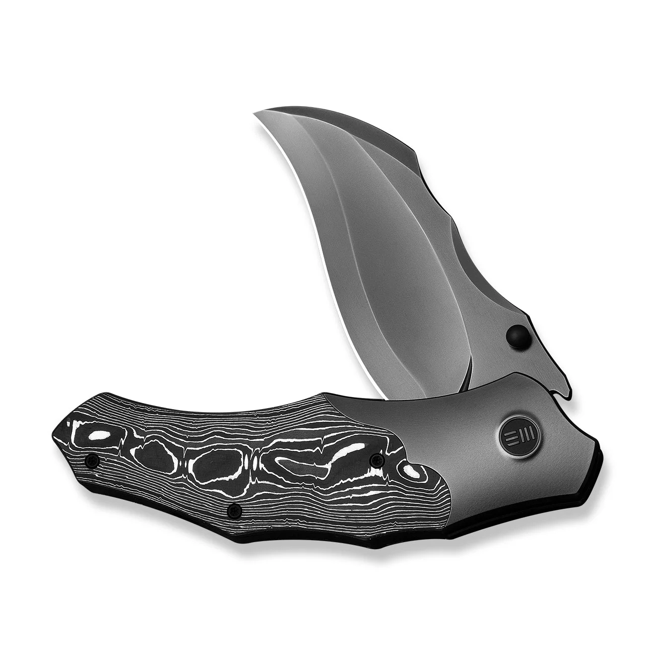 WEKNIFE Orc Boss Thumb Stud Knife Polished Gray Titanium Handle With Aluminum Foil Carbon Fiber Inlay (3.82" Polished Gray CPM 20CV Blade) WE24042-3 - Image 5