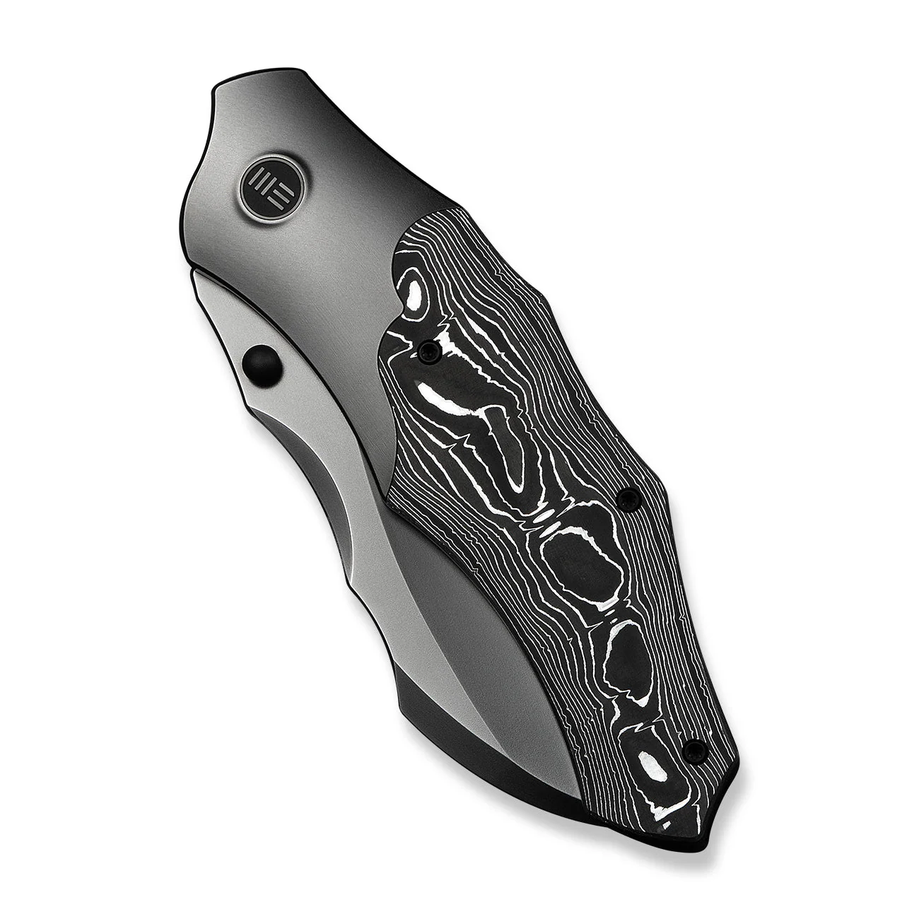 WEKNIFE Orc Boss Thumb Stud Knife Polished Gray Titanium Handle With Aluminum Foil Carbon Fiber Inlay (3.82" Polished Gray CPM 20CV Blade) WE24042-3 - Image 6
