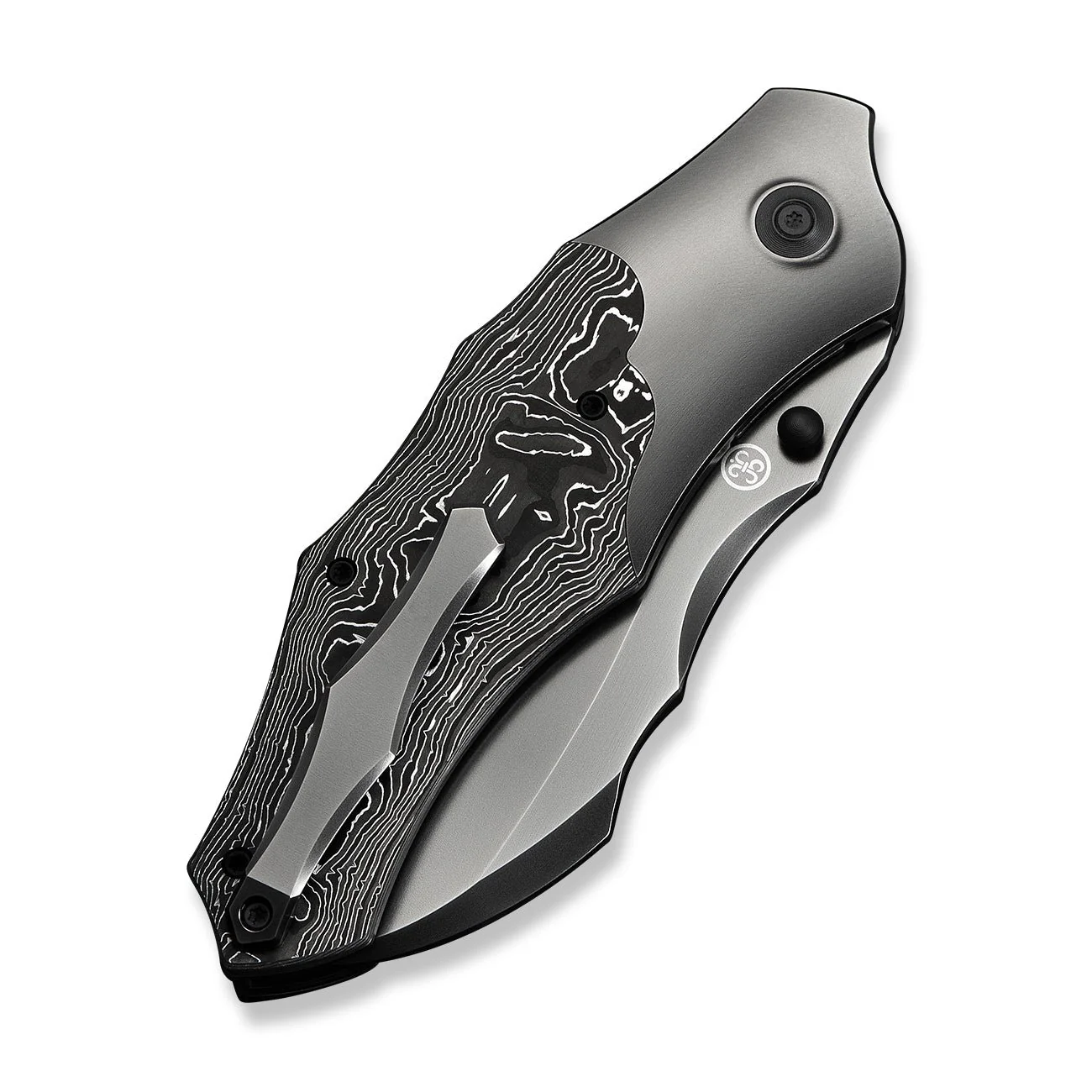 WEKNIFE Orc Boss Thumb Stud Knife Polished Gray Titanium Handle With Aluminum Foil Carbon Fiber Inlay (3.82" Polished Gray CPM 20CV Blade) WE24042-3 - Image 7