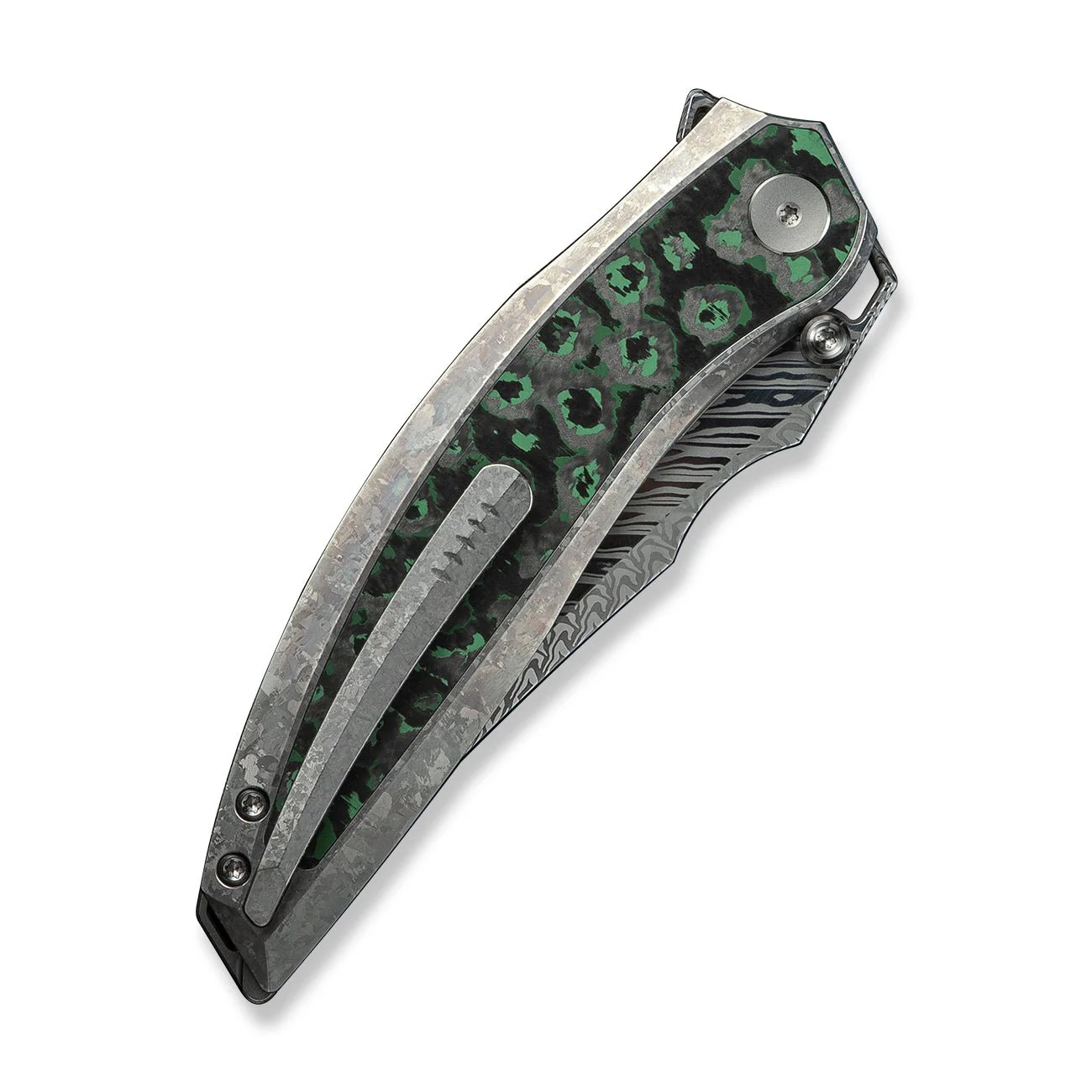 WEKNIFE Quinseris Flipper & Thumb Stud Knife Titanium & FatCarbon Fiber Handle (3.96" Damasteel Blade) WE23093-DS1 - Image 7