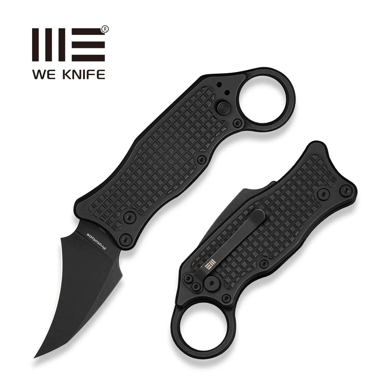 WEKNIFE Shadowhook Button Lokc Knife Black Titanium Handle (2.82" Black Stonewashed Bohler M390 Blade) WE24085 Sample1