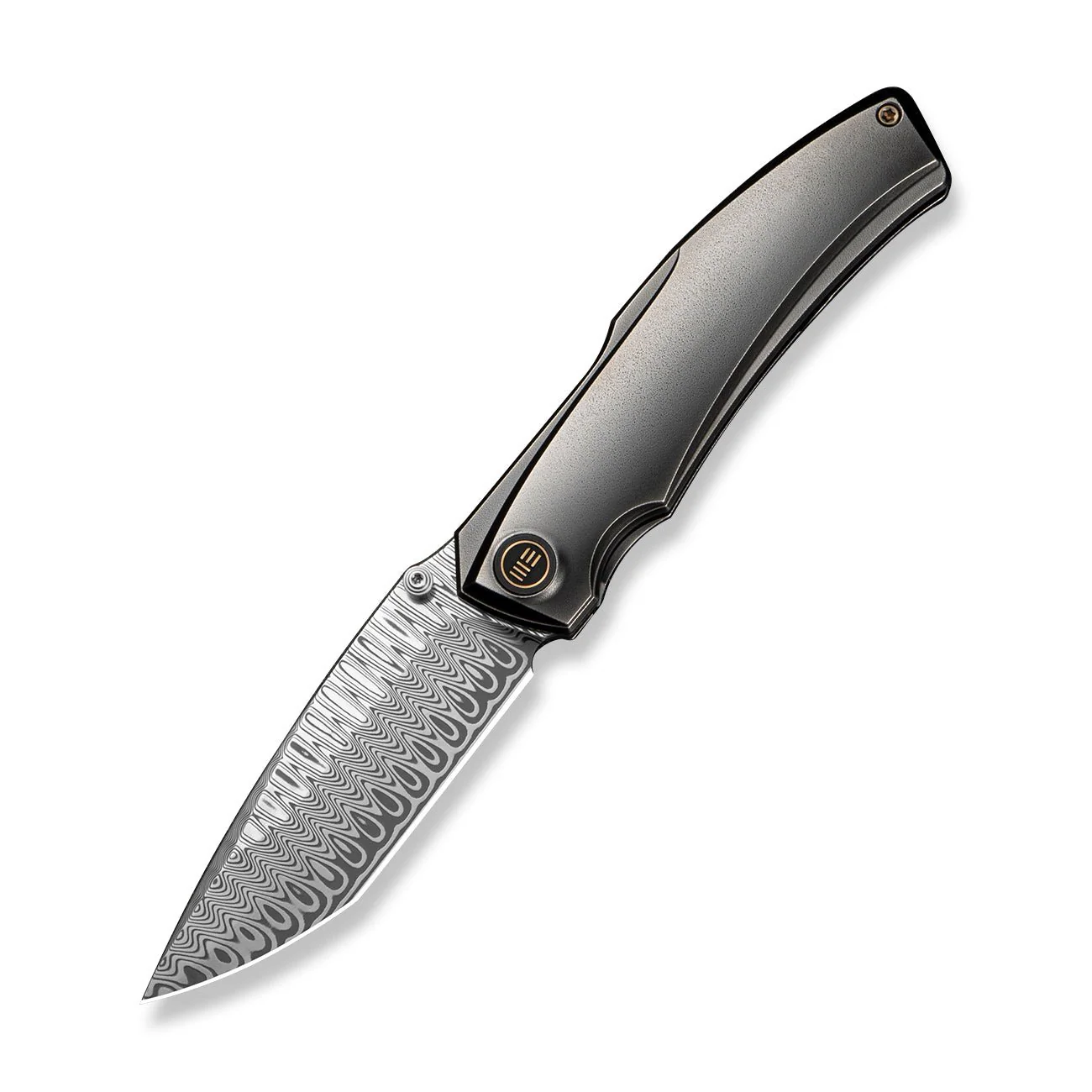 WEKNIFE Swordfin Front Flipper & Thumb Stud Knife Polished Gray Orange Peel Textured Titanium Handle Polished Gray Orange Peel Textured Titanium Liner (3.28" Hugin Damasteel Blade) WE23067-2025 BSW1 - Image 3