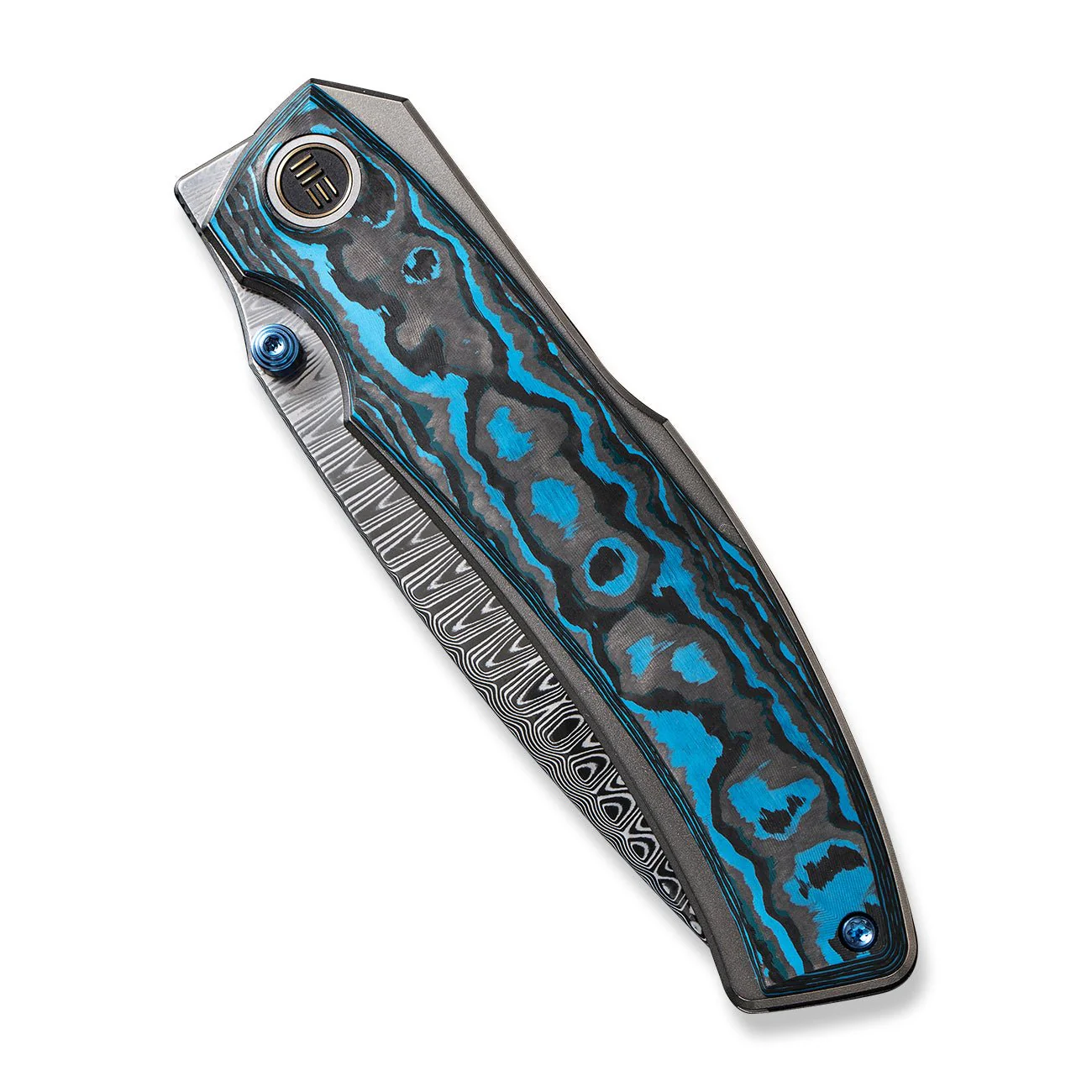 WEKNIFE Swordfin Front Flipper & Thumb Stud Knife FatCarbon Fiber Handle (3.28" Damasteel Blade) WE23067-DS1 - Image 6