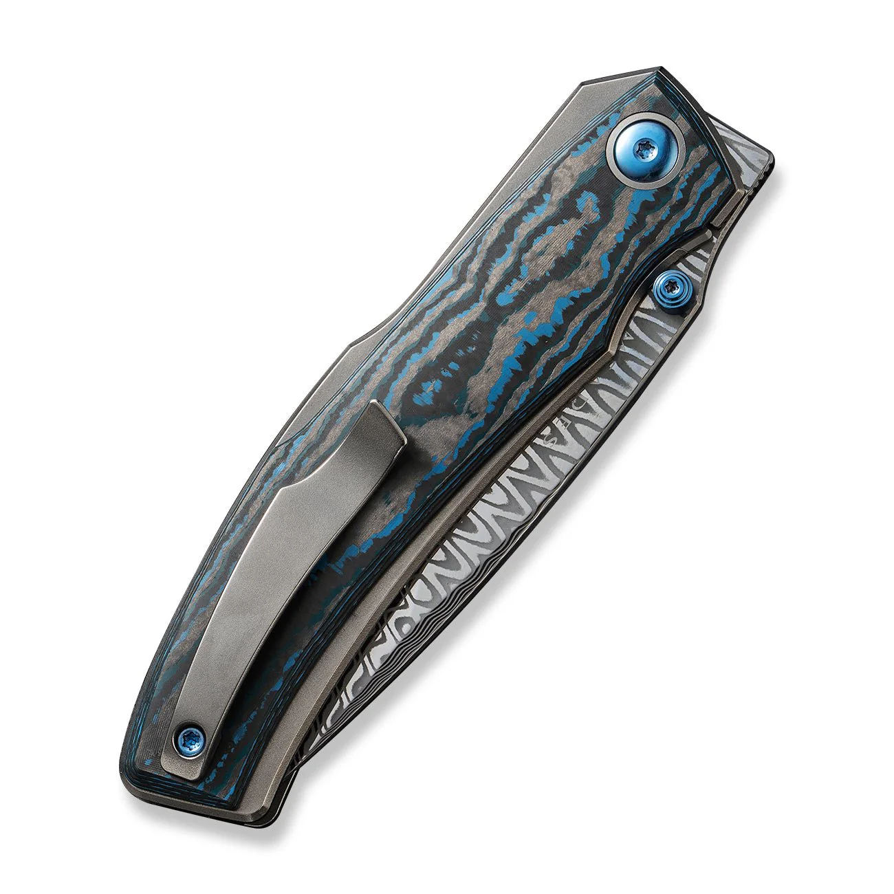 WEKNIFE Swordfin Front Flipper & Thumb Stud Knife FatCarbon Fiber Handle (3.28" Damasteel Blade) WE23067-DS1 - Image 7