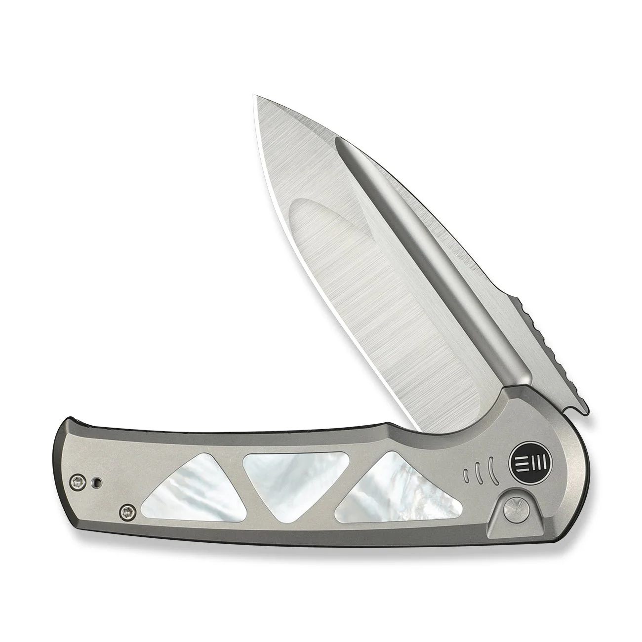 WEKNIFE Sylox Flipper & Button Lock Knife Titanium & Mother of Pearl Handle (3.8" M390 Blade) WE24027-4 - Image 5
