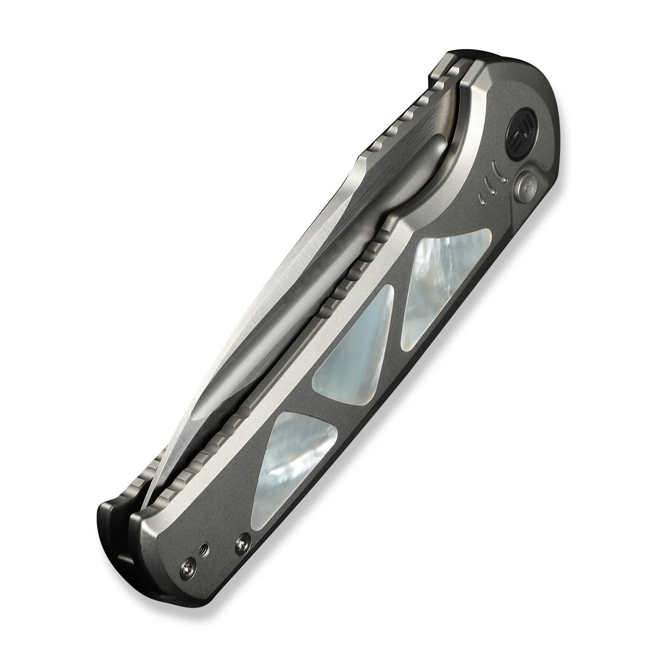WEKNIFE Sylox Flipper & Button Lock Knife Titanium & Mother of Pearl Handle (3.8" M390 Blade) WE24027-4 - Image 8