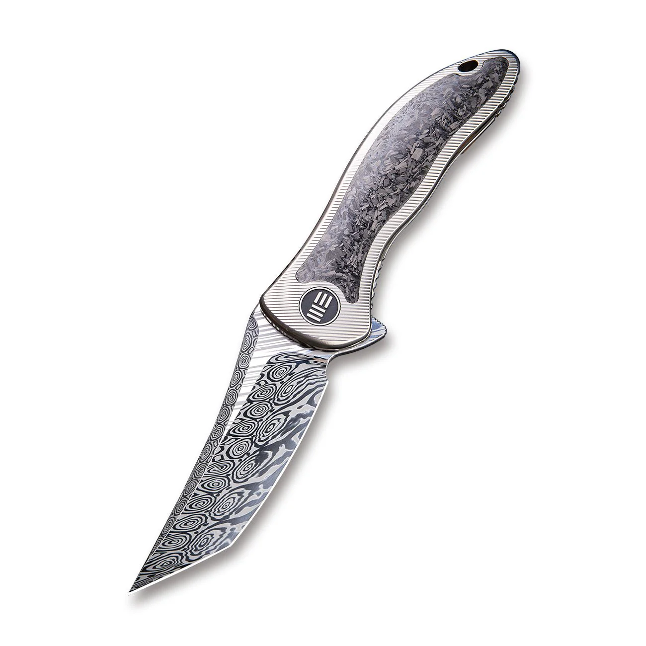 WEKNIFE Synergy2 Flipper Knife Titanium & Carbon Fibre Handle (3.49" Damasteel Blade) 912CF-DS2 - Image 3
