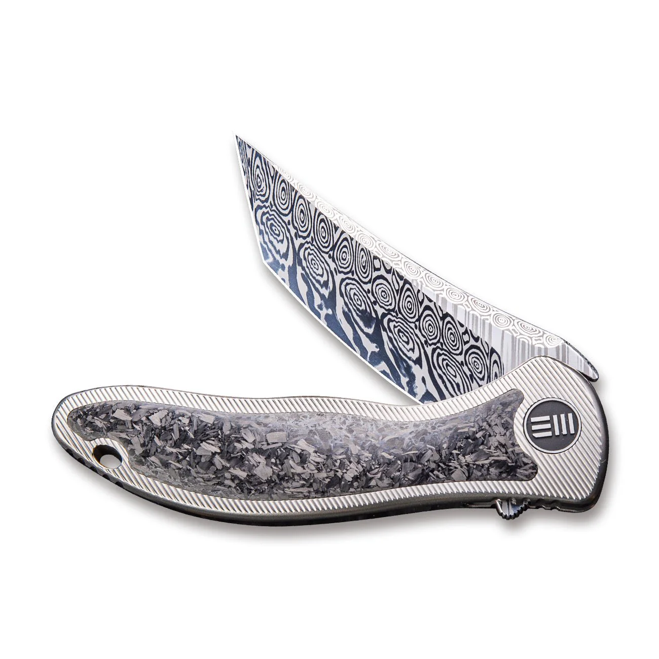 WEKNIFE Synergy2 Flipper Knife Titanium & Carbon Fibre Handle (3.49" Damasteel Blade) 912CF-DS2 - Image 4