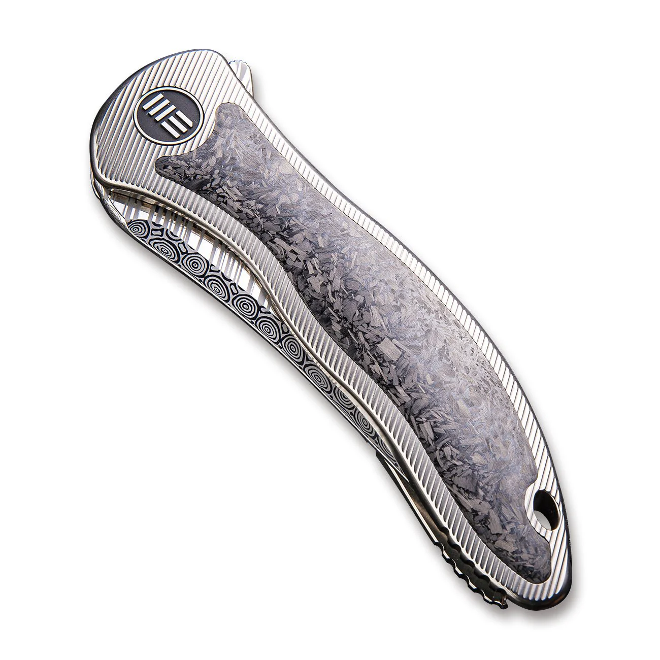 WEKNIFE Synergy2 Flipper Knife Titanium & Carbon Fibre Handle (3.49" Damasteel Blade) 912CF-DS2 - Image 5