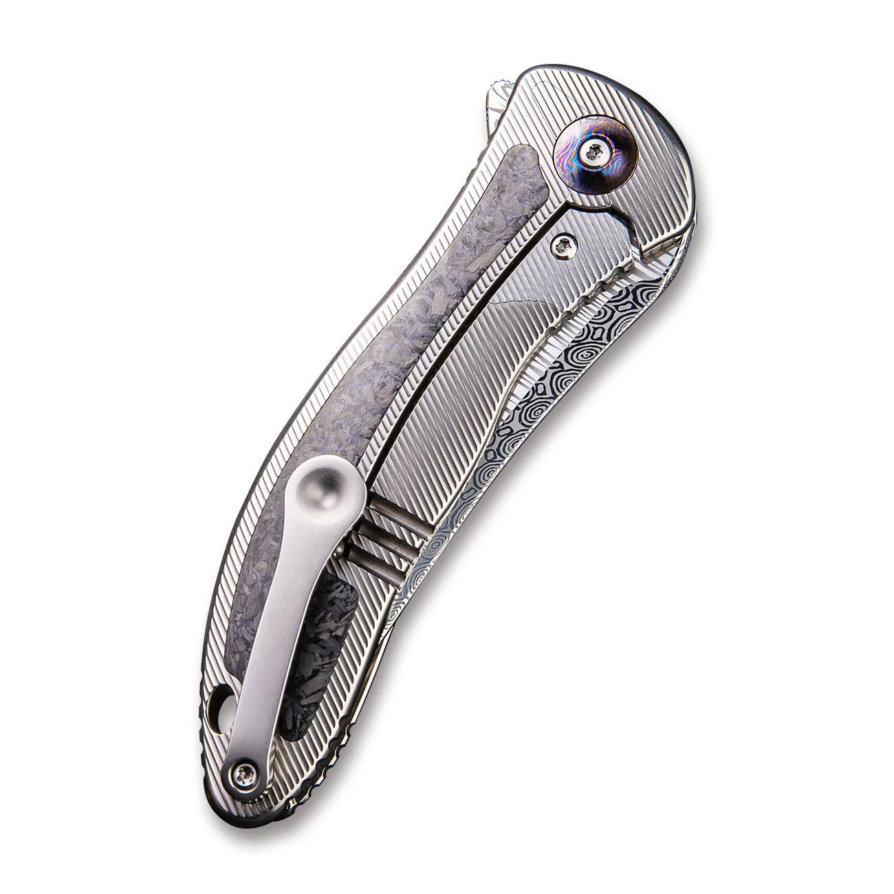 WEKNIFE Synergy2 Flipper Knife Titanium & Carbon Fibre Handle (3.49" Damasteel Blade) 912CF-DS2 - Image 6