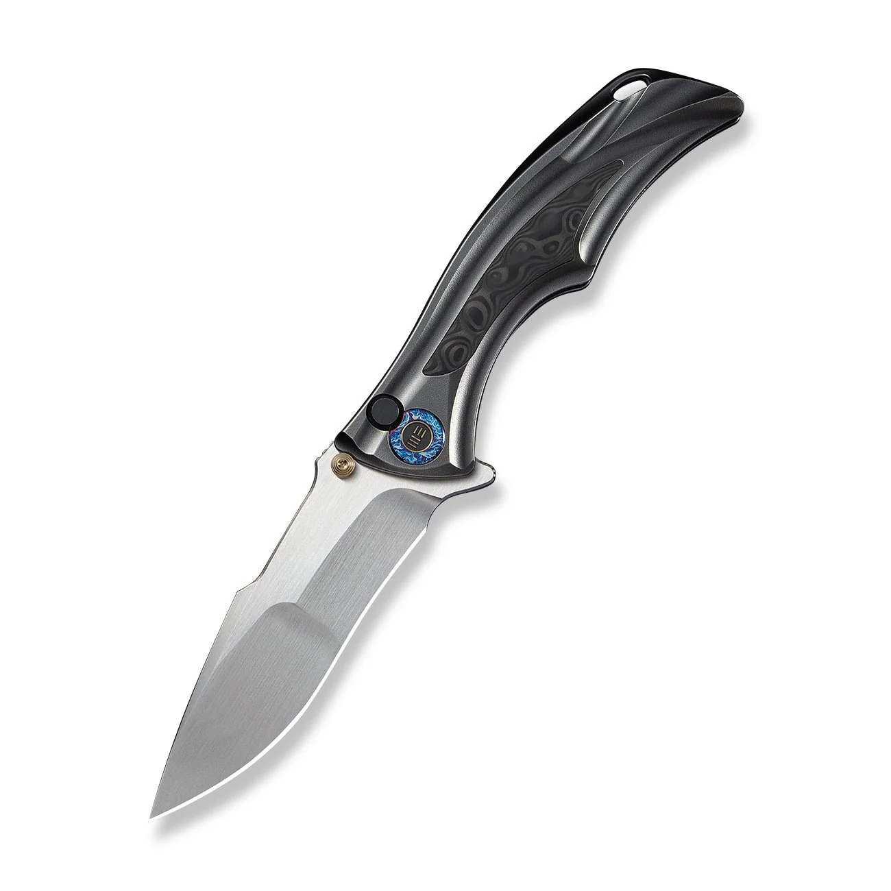 WEKNIFE Tighe Down Flipper & Thumb Stud & Button Lock Knife Polished Gray Orange Peel Textured Titanium Integral Handle With Rose Carbon Fiber Inlay (4" Hand Rubbed Satin Bohler M390 Blade, Drop Point) WE24054-2 - Image 3