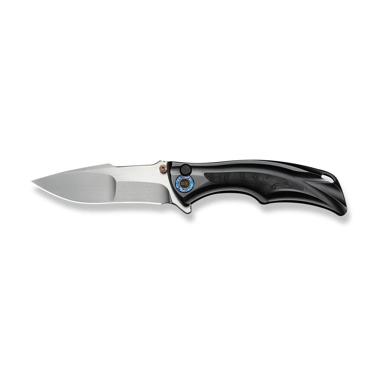 WEKNIFE Tighe Down Flipper & Thumb Stud & Button Lock Knife Polished Gray Orange Peel Textured Titanium Integral Handle With Rose Carbon Fiber Inlay (4" Hand Rubbed Satin Bohler M390 Blade, Drop Point) WE24054-2 - Image 4