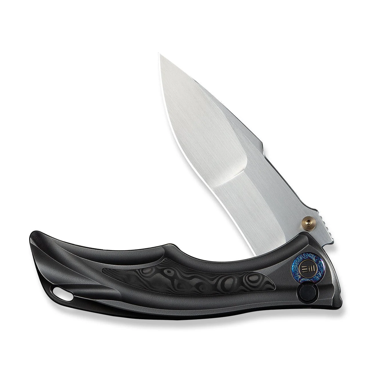 WEKNIFE Tighe Down Flipper & Thumb Stud & Button Lock Knife Polished Gray Orange Peel Textured Titanium Integral Handle With Rose Carbon Fiber Inlay (4" Hand Rubbed Satin Bohler M390 Blade, Drop Point) WE24054-2 - Image 5